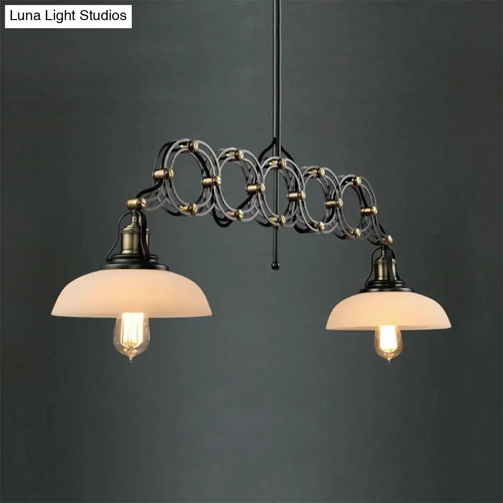 Industrial style double pendant light with black metal frame opal glass shades brass accents 220v-240v 110v-120v