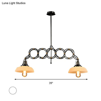 DecorBites™ industrial pendant light with black metal circular links and warm opal glass shades 220v-240v 110v-120v