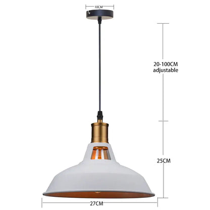 White enamel pendant light with brass-finished socket and copper interior on adjustable black cord decorbites industrial farmhouse design