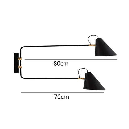 Black conical wall light with brass swing arm and minimalist design for industrial vintage decorbites living room use