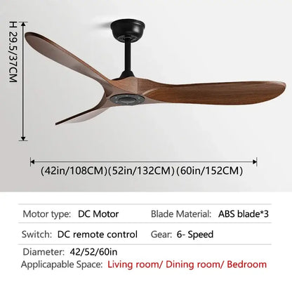 A sleek industrial black and dark wood vintage ceiling fan with three wooden blades and remote for bedroom use