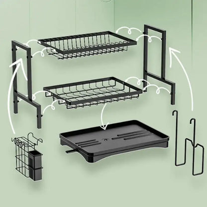 Industrial black and gold metal two tier kitchen storage rack with tray base for organized tier kitchen storage
