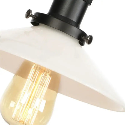 Industrial black and white wall light fixture with white ceramic pendant and exposed edison bulb for bedroom sconce