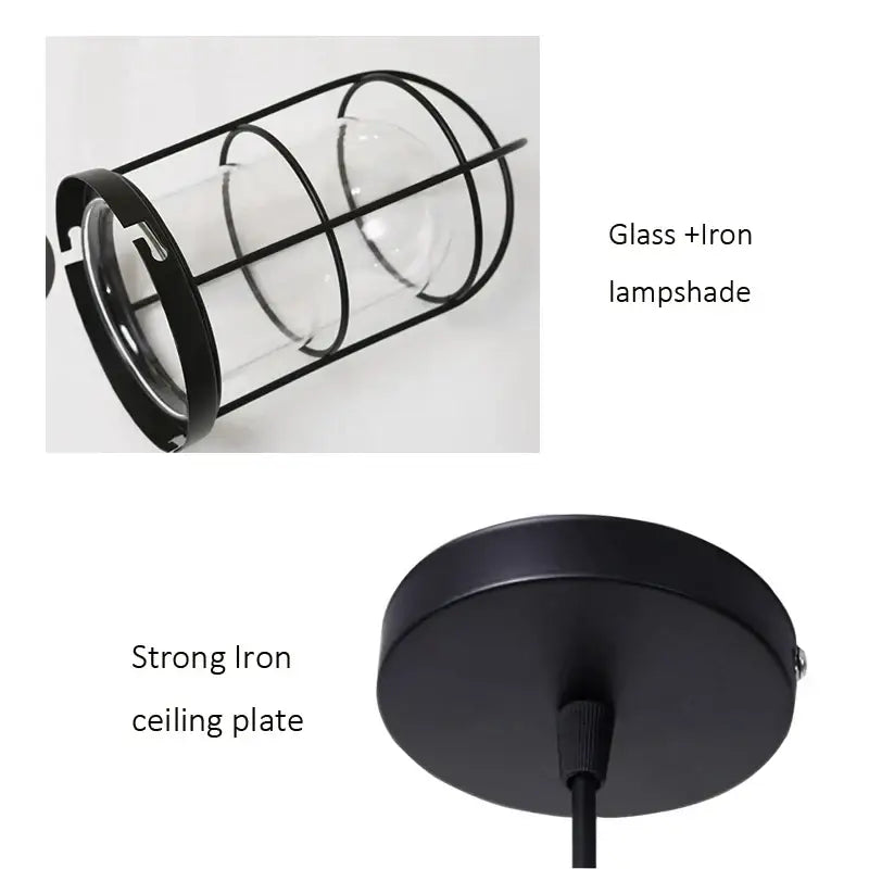 Industrial black bird cage pendant light with black iron and glass lampshade for dining room decorbites bird cage design