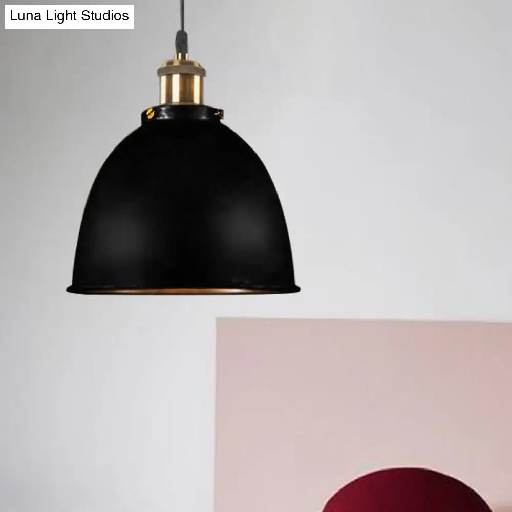 Black matte DecorBites™ Lonie antique style dome pendant lamp with brass fixture and wrought iron hanging cord