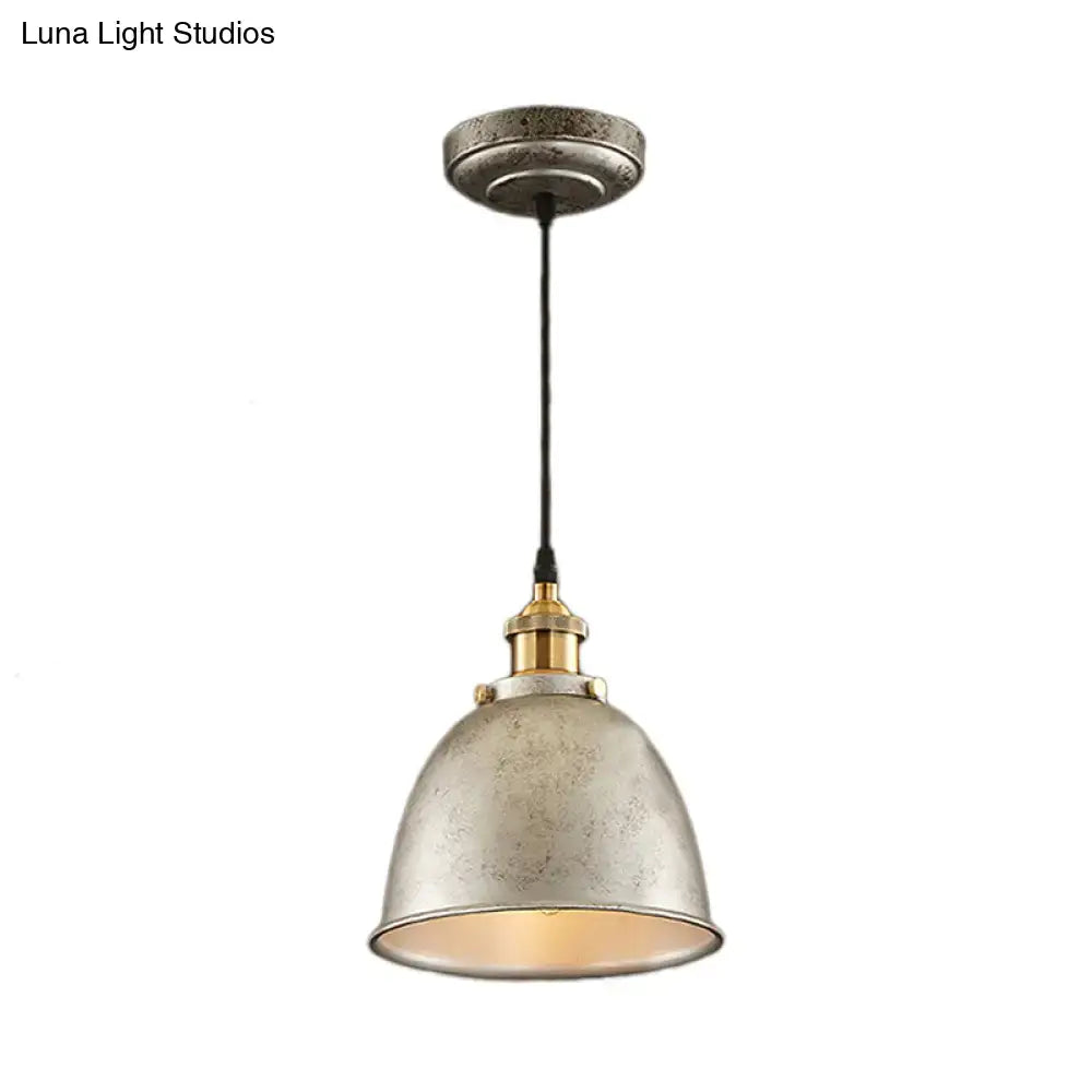 Antique style dome pendant lamp by DecorBites with wrought iron finish, brass accent, and black hanging cord