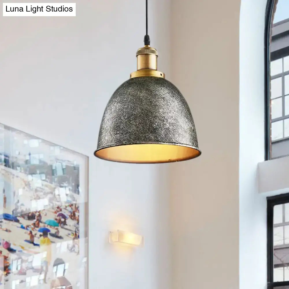 Industrial-style pendant lamp with dark gray metal shade and brass accents vintage antique style dome pendant design