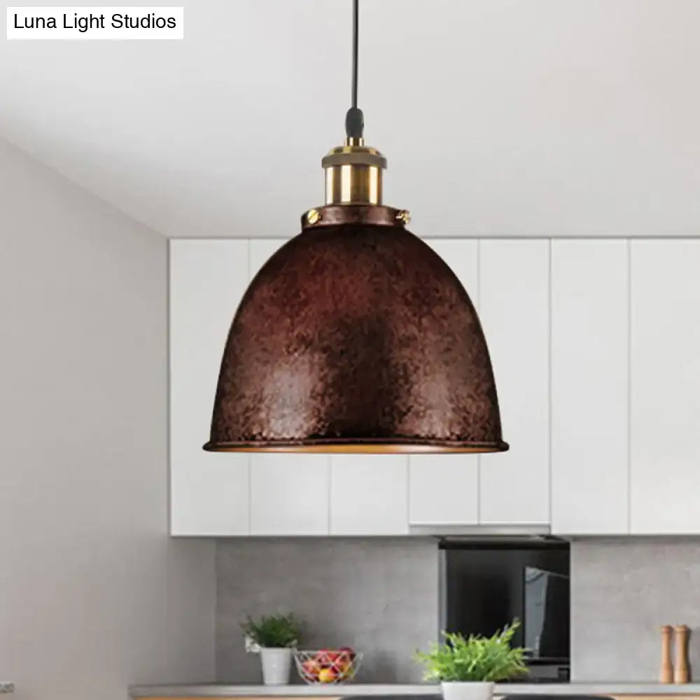 Decorbites™ lonie antique style dome pendant lamp with rustic bronze textured shade and brass accents hanging light fixture