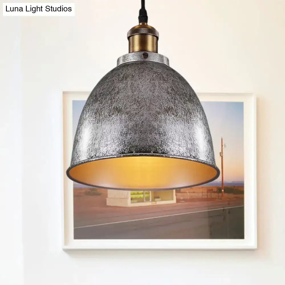 DecorBites™ Lonie industrial-style pendant lamp with matte gray metal shade and warm gold interior antique style dome design