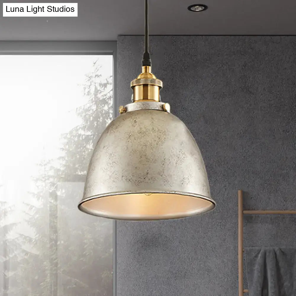 Decorbites lonie antique style dome pendant lamp with distressed metallic finish brass accents black rust finish