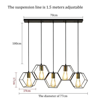 Black and brass hexagonal pendant light featuring brass-finished Edison bulbs for decorbites industrial led hanging use