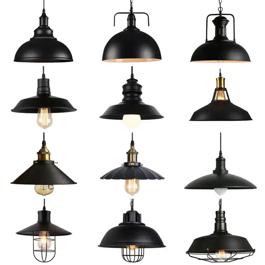 Industrial black and brass iron pendant light with exposed filament bulbs for kitchen lighting by decorbites iron pendant