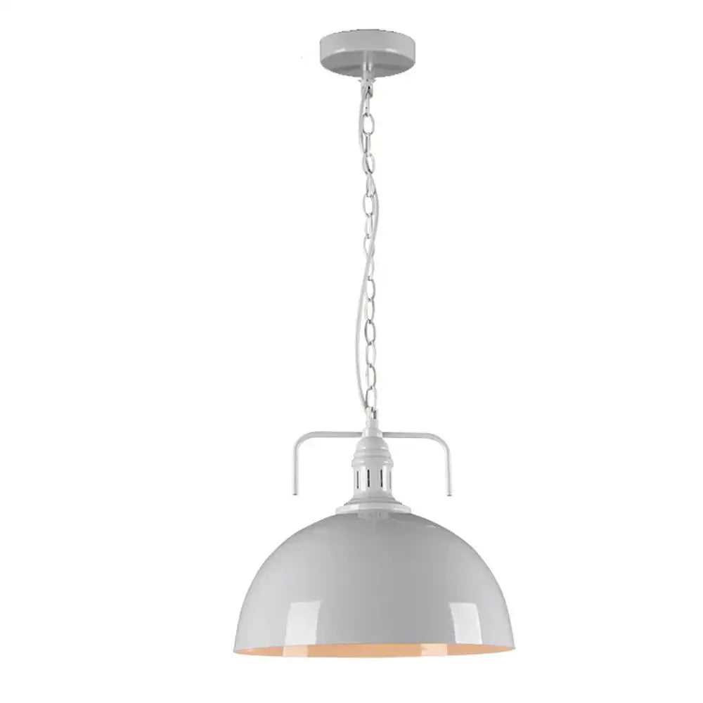 White industrial iron pendant light with matte dome shade and copper interior for kitchen decorbites iron pendant lighting