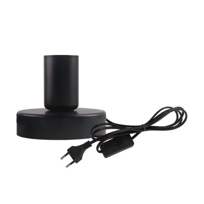 Industrial black and bronze desk lamp base with matte cylindrical design and integrated eu plug power cord for bedroom use