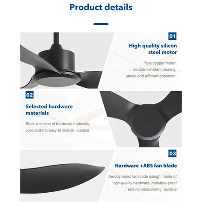 Industrial black and brown remote control ceiling fan with sleek aerodynamic blades and high-quality silicon steel motor