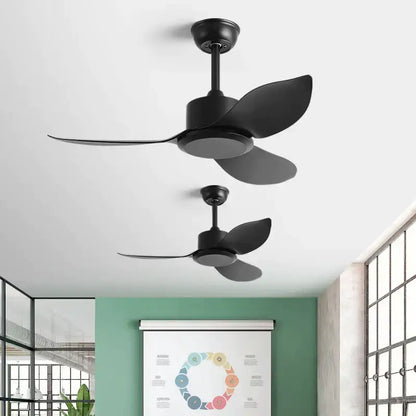 Industrial black and brown remote control ceiling fan with sleek modern blades and minimalist design for bedroom use