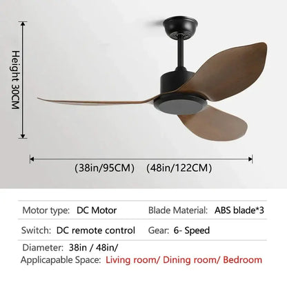 Industrial black and brown remote control ceiling fan with three abs blades and 38 or 48 inch diameter for bedroom