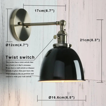 Black wall sconce industrial black wall sconce with enamel dome shade and brass-finished adjustable metal arms for bedroom use