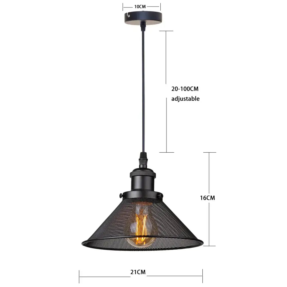 Black metal pendant light with mesh shade, exposed bulb, and brass hardware for industrial decorbites black cage style