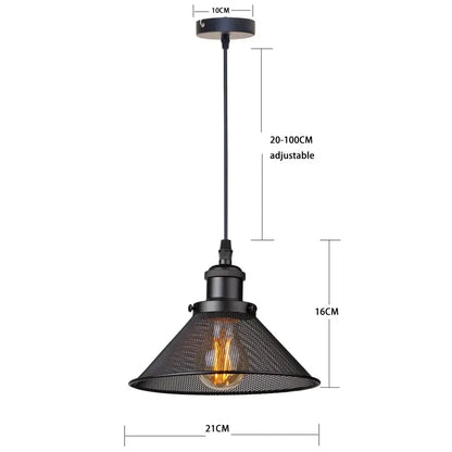 Black metal pendant light with mesh shade, exposed bulb, and brass hardware for industrial decorbites black cage style