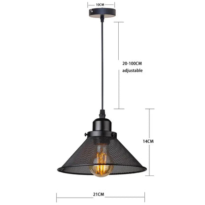 Black metal pendant light with a mesh shade, exposed filament bulb, and brass hardware for industrial decorbites black cage lighting