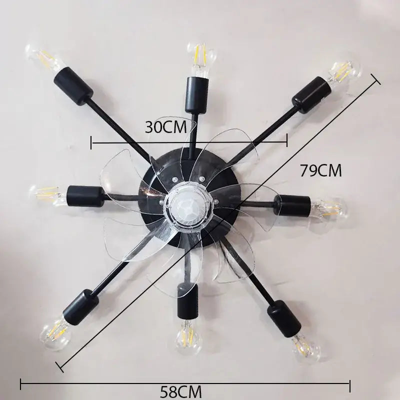 Industrial black ceiling fan with clear blades and black starburst led light for modern decorbites industrial ceiling decor