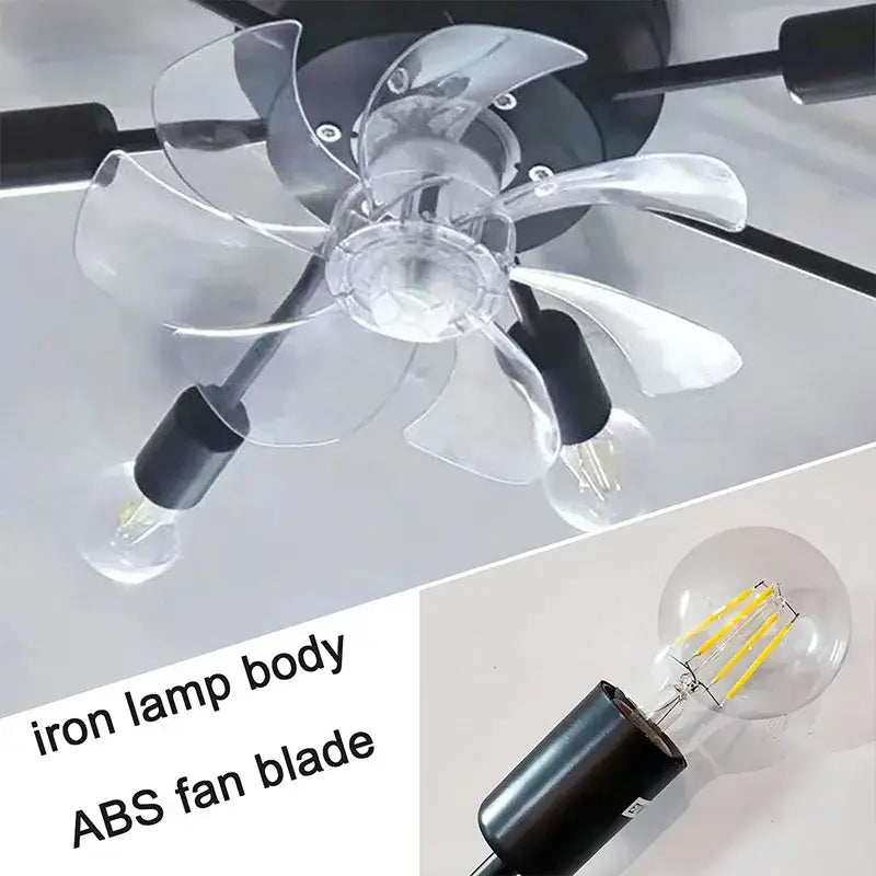 Industrial ceiling fan with clear abs blades black iron lamp body and led bulbs for living room decorbites ceiling fan