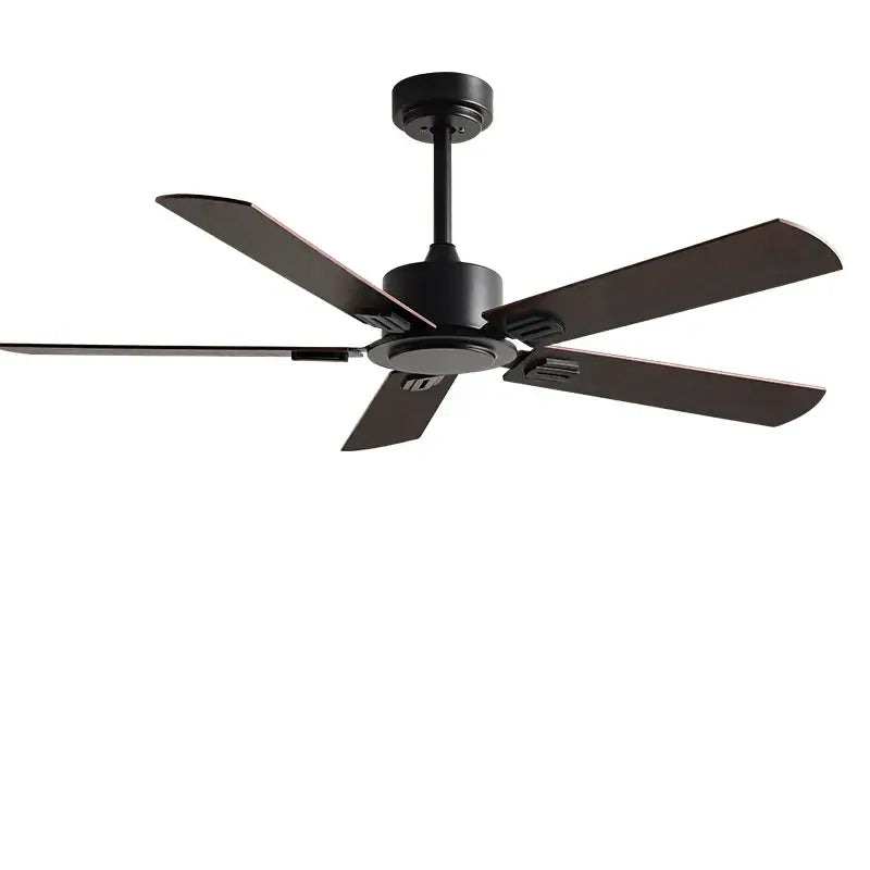 Black industrial style ceiling fan with matte finish, five sleek blades, and remote control for living room use