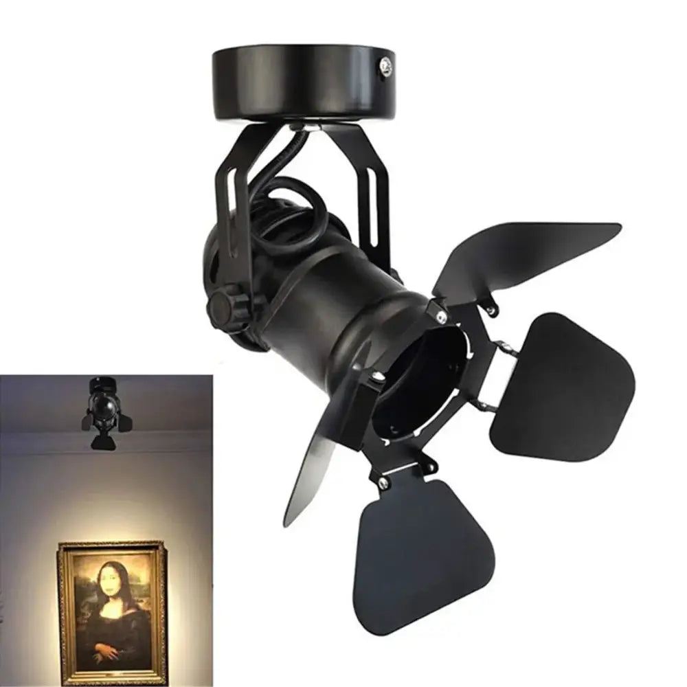 Industrial black ceiling spotlight lamp with adjustable matte finish blades for directional hallway lighting