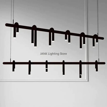 Modern black metal circular ring pendant lights with sleek vertical fixtures designed for dining room decorbites chandelier