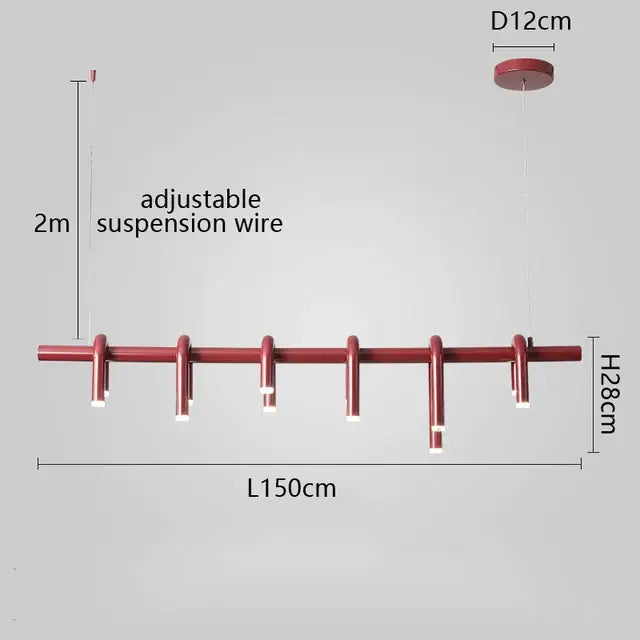 Red minimalist modern pendant lights with cylindrical arms and integrated leds for decorbites circular ring pendant