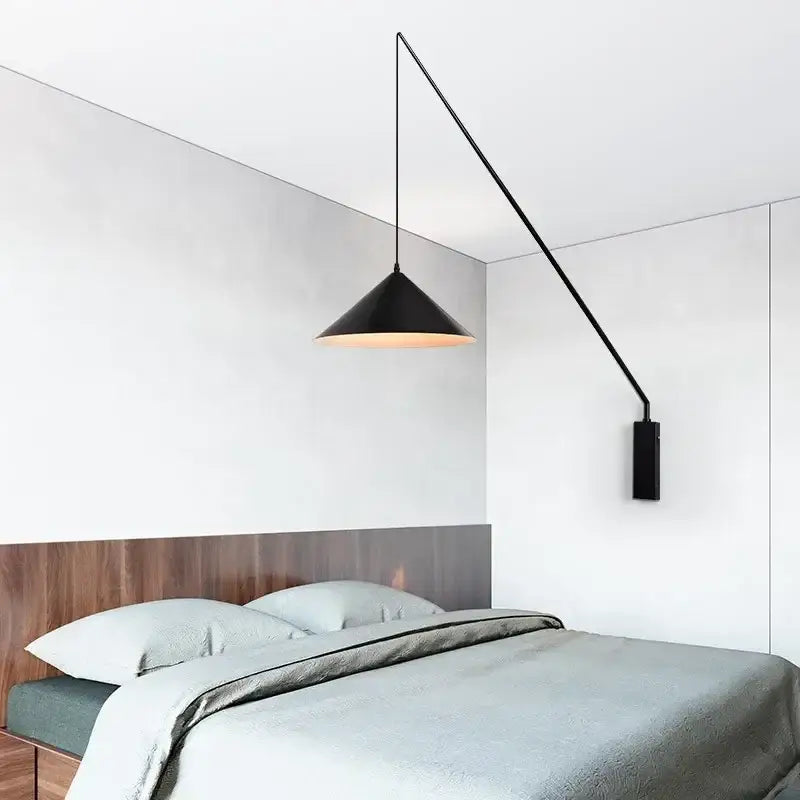 Black conical industrial fishing sconce with sleek articulated arm wall lamp by decorbites industrial for kitchen decor