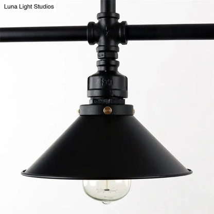 Industrial black conical island 3 bulb pendant light with matte finish and brass accents for dining room 220v-240v 110v-120v