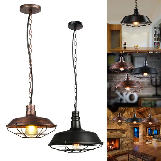Industrial black and copper iron pendant lights with wire cages and exposed bulbs for dining room decorbites iron pendant decor