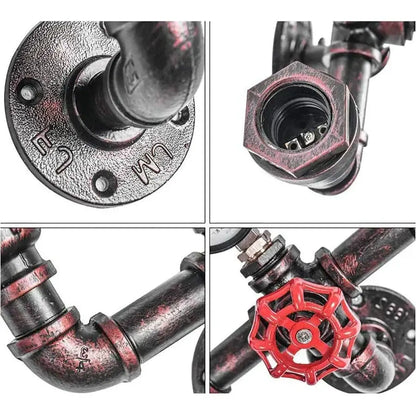 Industrial black and copper wall sconces with distressed metal finish and red valve handle for bathroom decorbites wall lamps
