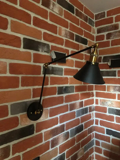 Industrial black copper vintage wall sconce with brass conical shade and long arm perfect for bedroom decorbites black copper