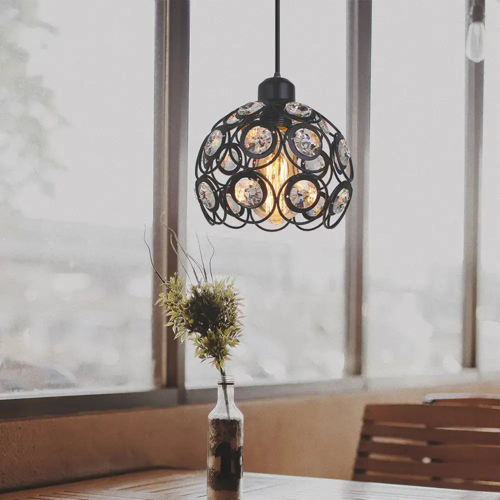 Industrial black crystal k9 pendant lamp with clear crystal accents and exposed filament bulb for kitchen island decorbites crystal pendant lamp
