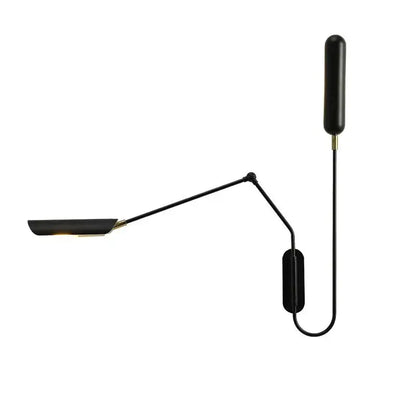 Black emma industrial wall lamp with sleek articulated arm and brass accents for bedroom reading light