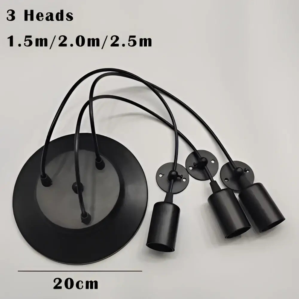 Industrial black finish pendant light with three cylindrical light sources and matte metal ceiling fixture
