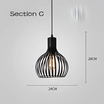 Black metal industrial pendant light with geometric cage light frame and warm bulb for dining room decorbites cage light
