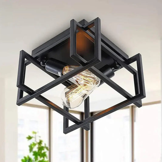 Industrial black geometric ceiling light fixture with exposed filament bulbs ideal for kitchens ceiling light fixture