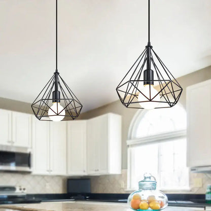 Industrial black geometric wireframe pendant light with exposed bulbs for dining room decorbites industrial led pendant