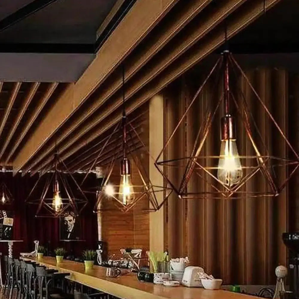 Copper geometric pendant light with exposed filament bulbs for dining room decorbites industrial led pendant