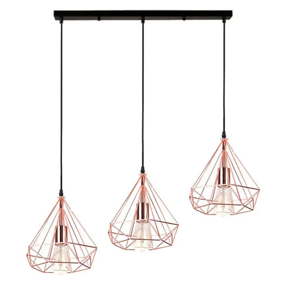 Rose gold geometric wire pendant light with black cords and bar for dining room decorbites industrial led pendant