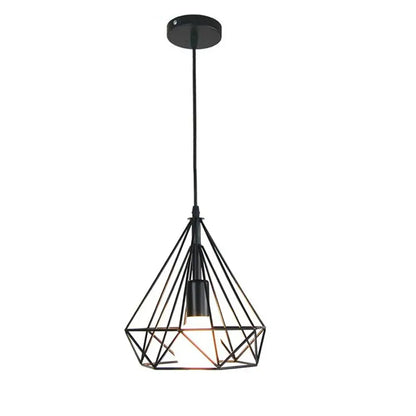 Black metal geometric pendant light with diamond-shaped cage design for dining room decorbites industrial led pendant