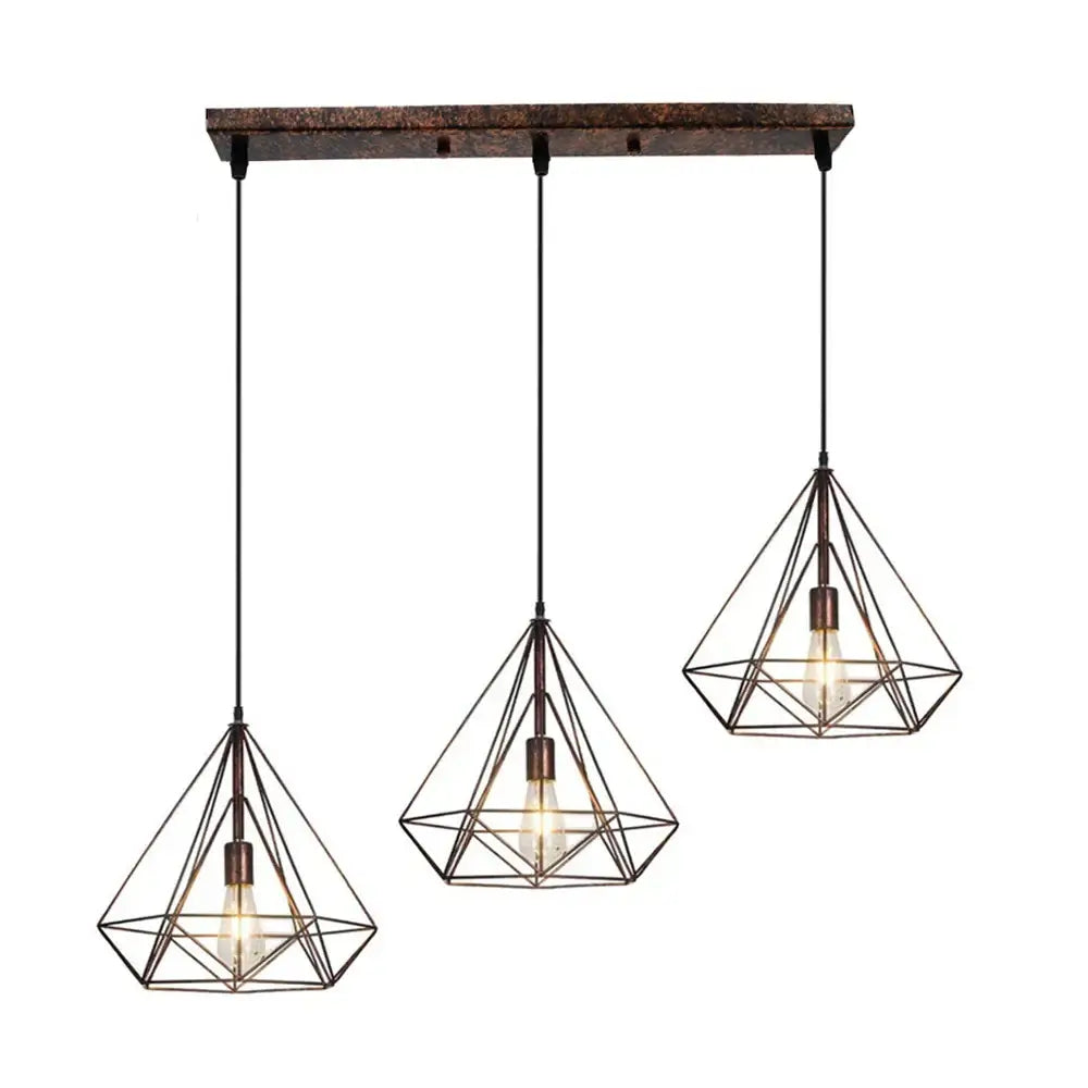 Industrial black geometric wireframe pendant light with three lights and rustic wooden ceiling mount for dining room decorbites industrial led pendant
