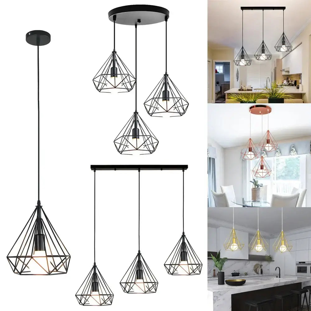 Industrial black geometric wireframe pendant light with led design for modern dining room decorbites industrial led pendant