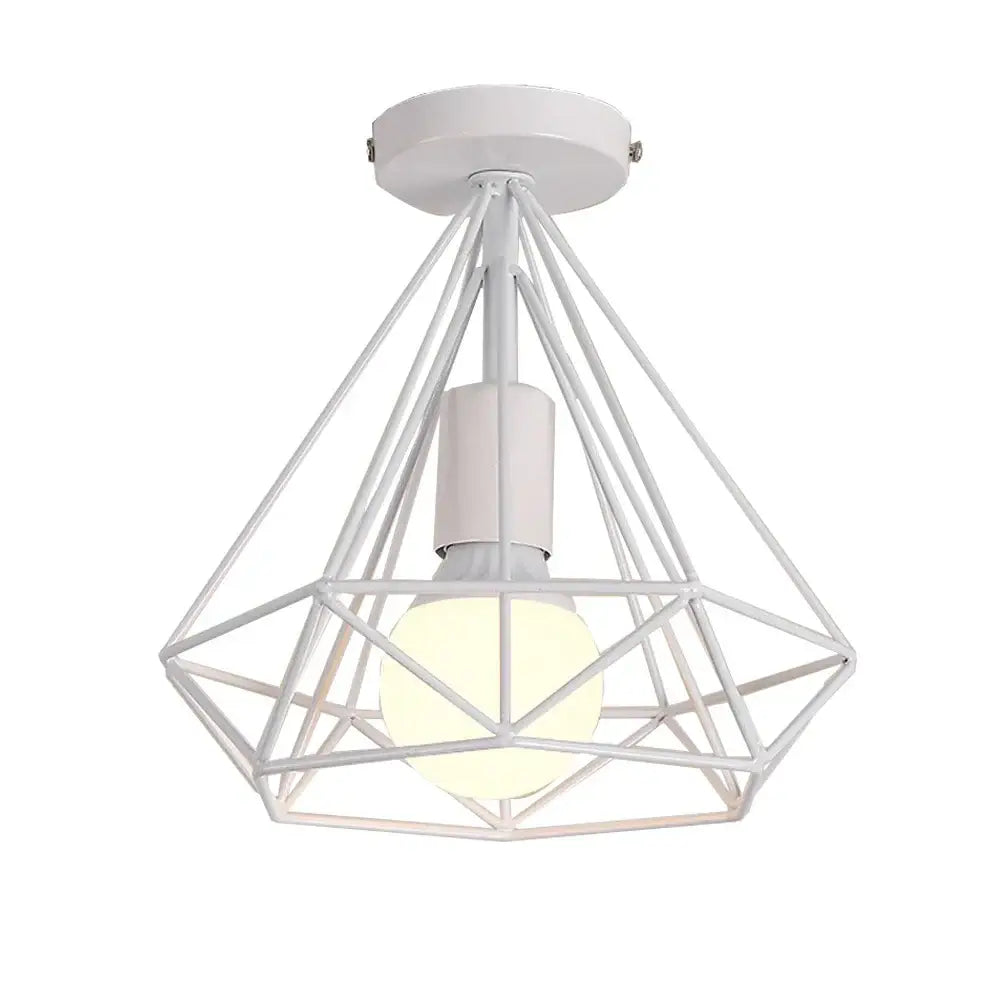 White geometric metal pendant light with diamond cage design for dining room decorbites industrial led pendant