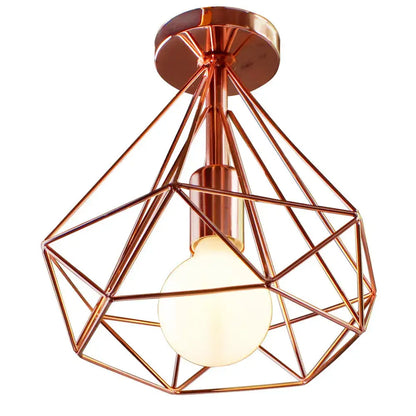 Copper geometric cage pendant light with warm bulb in decorbites industrial led pendant for dining room decor