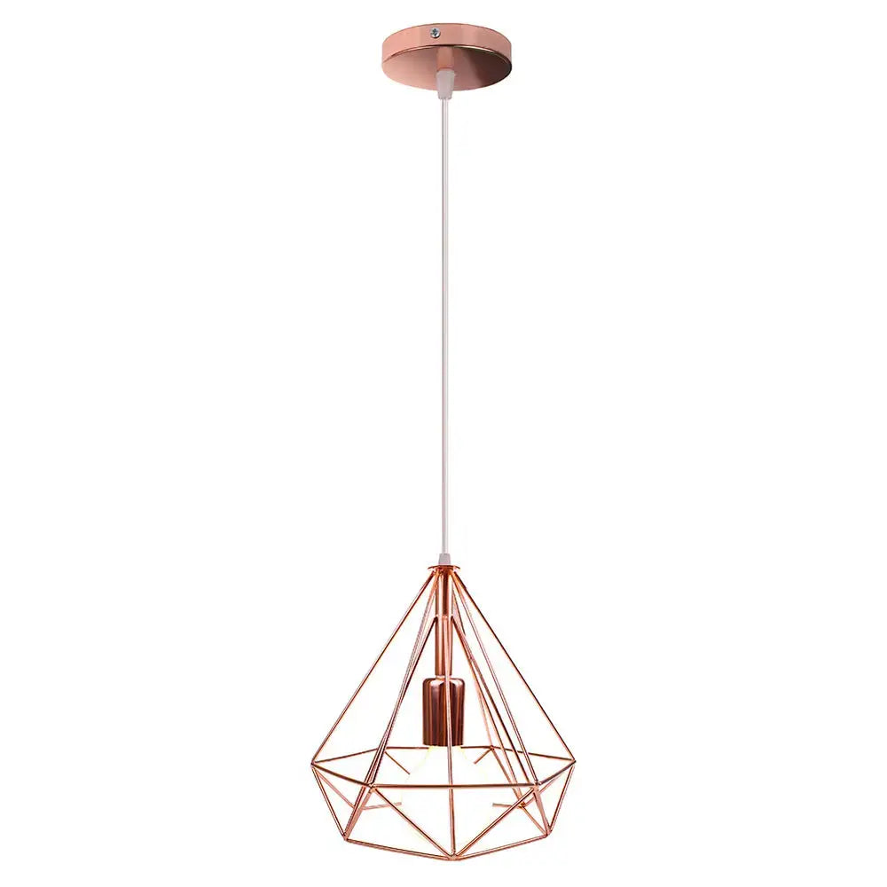 Rose gold geometric pendant light with diamond-shaped wireframe design for decorbites industrial led pendant lighting